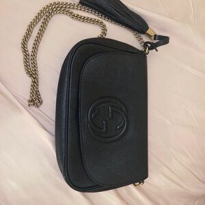 Gucci Black Pebbled Leather Crossbody with Gold Chain